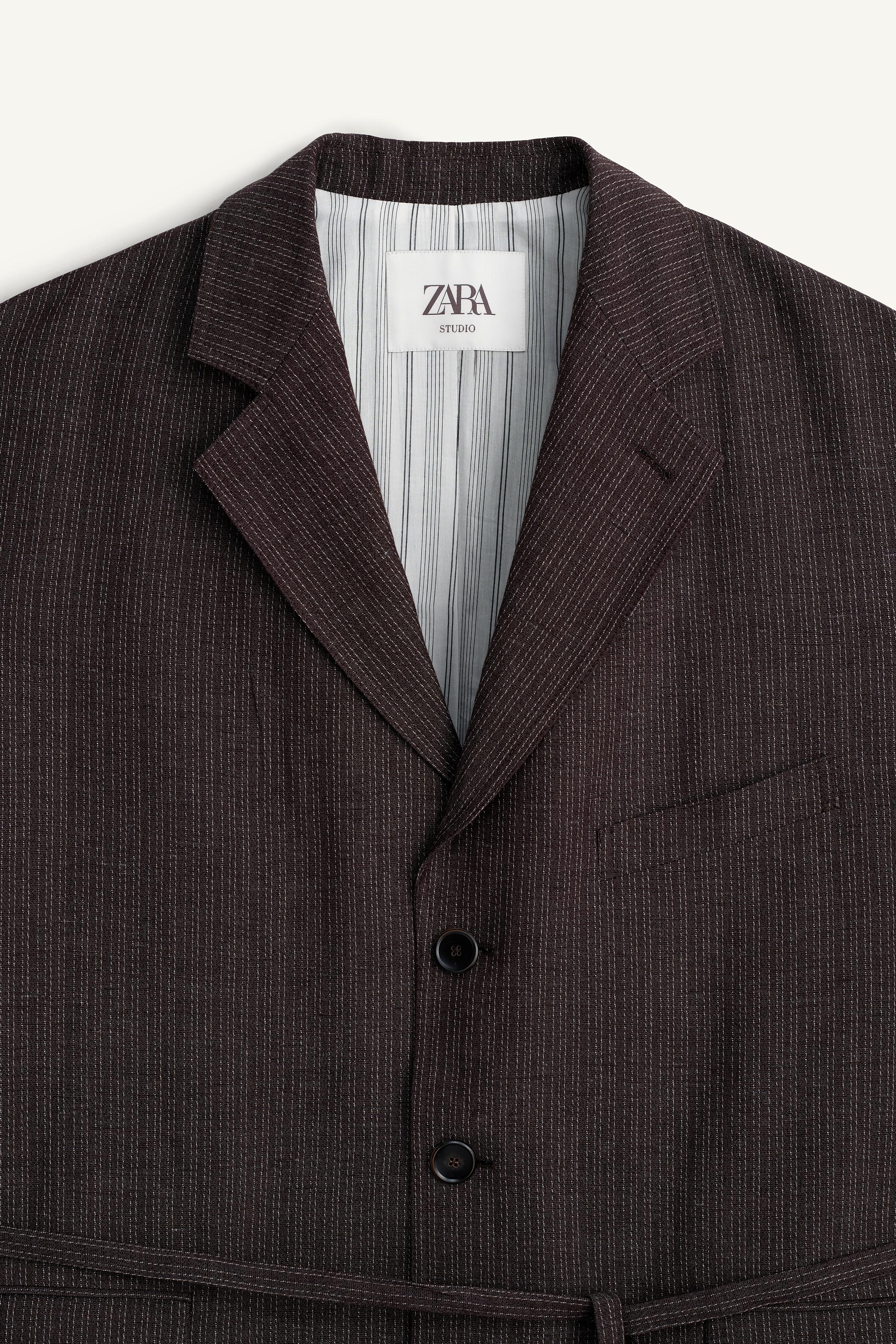 STRIPED VISCOSE - LINEN SUIT JACKET